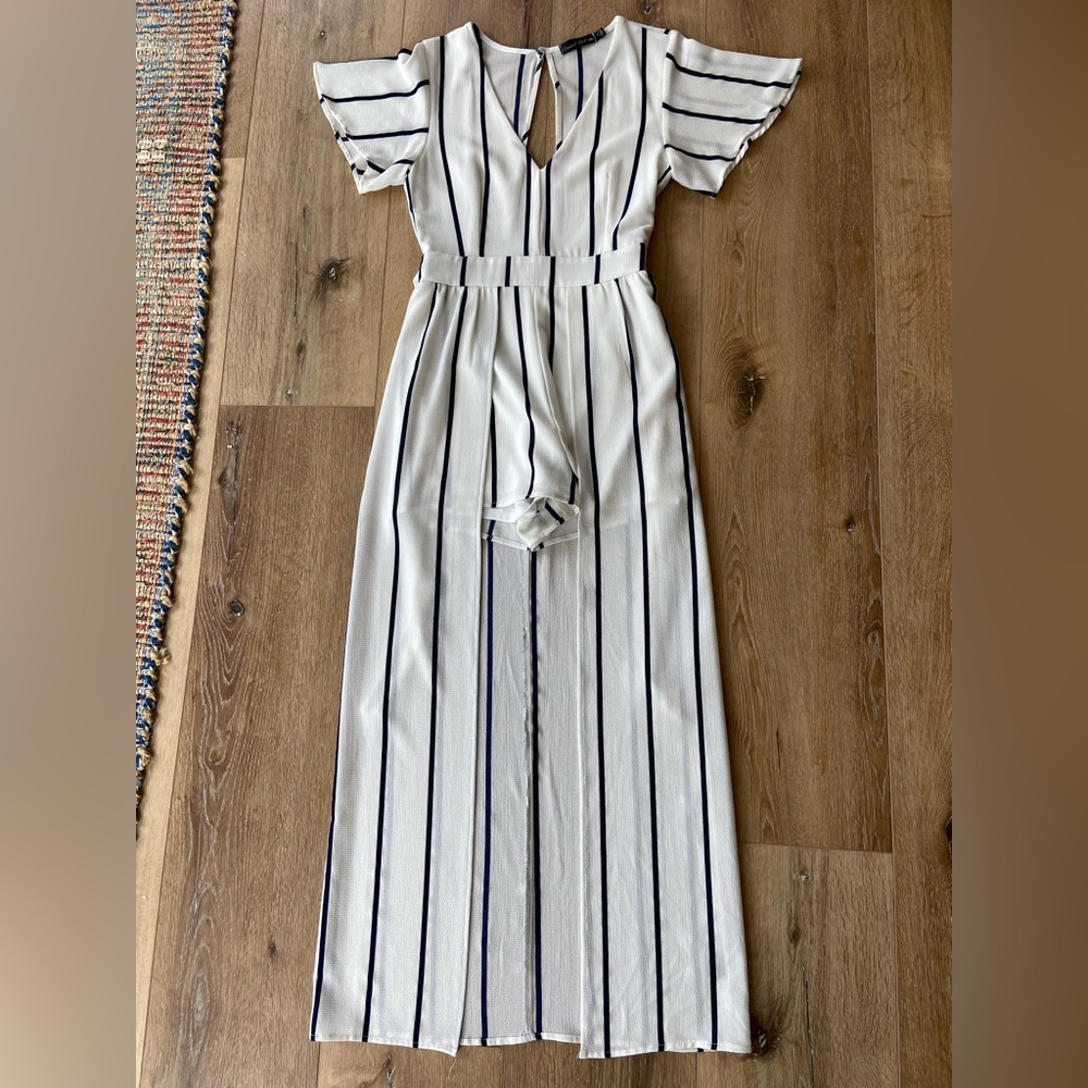 Striped Romper with Overlay Skirt